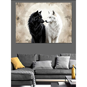 Siyah Beyaz Kurtlar Dekoratif Kanvas - Mdf Ahşap Tablo 70x100 cm