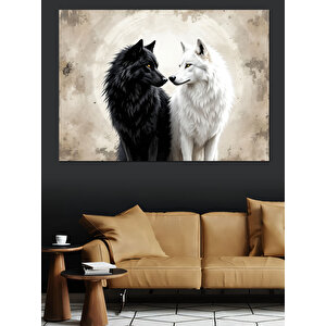 Siyah Beyaz Kurtlar Dekoratif Kanvas - Mdf Ahşap Tablo 70x100 cm