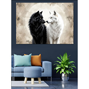 Siyah Beyaz Kurtlar Dekoratif Kanvas - Mdf Ahşap Tablo 70x100 cm