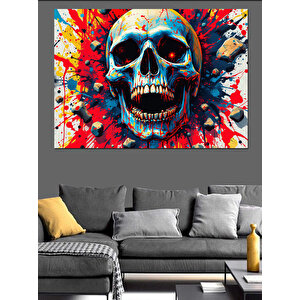 Renkli Fırça İzi Kuru Kafa Dekoratif Kanvas - Mdf Ahşap Tablo 50x70 cm