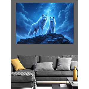 Gece Uluyan Kurtlar Dekoratif Kanvas - Mdf Ahşap Tablo