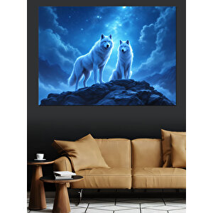 Gece Uluyan Kurtlar Dekoratif Kanvas - Mdf Ahşap Tablo