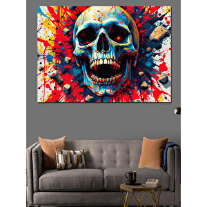 Renkli Fırça İzi Kuru Kafa Dekoratif Kanvas - Mdf Ahşap Tablo 70x100 cm