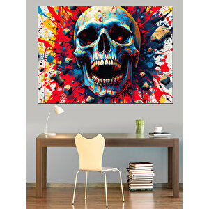 Renkli Fırça İzi Kuru Kafa Dekoratif Kanvas - Mdf Ahşap Tablo 70x100 cm