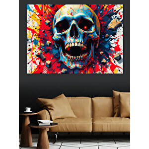 Renkli Fırça İzi Kuru Kafa Dekoratif Kanvas - Mdf Ahşap Tablo