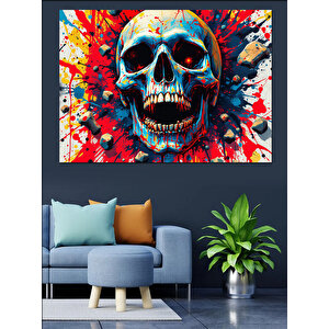 Renkli Fırça İzi Kuru Kafa Dekoratif Kanvas - Mdf Ahşap Tablo