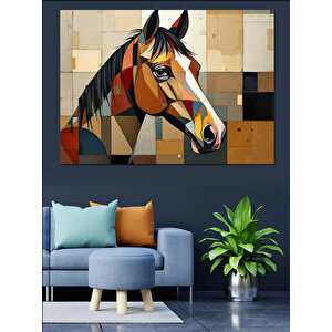 Mozaik Desenli At Portresi Dekoratif Kanvas - Mdf Ahşap Tablo 100x140 cm