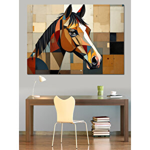 Mozaik Desenli At Portresi Dekoratif Kanvas - Mdf Ahşap Tablo 100x140 cm