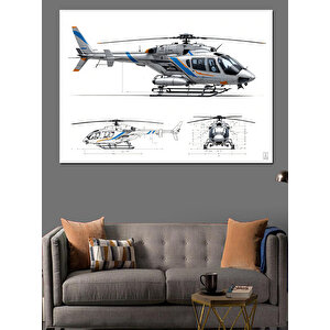 Mühendislik Çizimli Helikopter Dekoratif Kanvas - Mdf Ahşap Tablo 70x100 cm