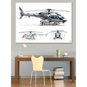 Mühendislik Çizimli Helikopter Dekoratif Kanvas - Mdf Ahşap Tablo 70x100 cm