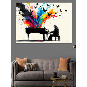 Piyano Çalan Sanatçı Ve Kuşlar Dekoratif Kanvas - Mdf Ahşap Tablo