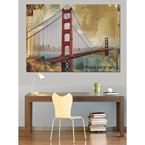 Golden Gate Köprüsü Dekoratif Kanvas - Mdf Ahşap Tablo 100x140 cm