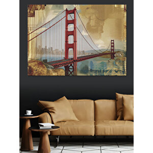 Golden Gate Köprüsü Dekoratif Kanvas - Mdf Ahşap Tablo 100x140 cm
