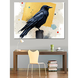 Siyah Karga Direğin Üstünde Dekoratif Kanvas - Mdf Ahşap Tablo 70x100 cm