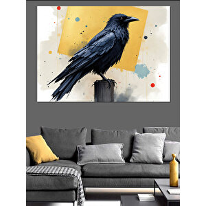 Siyah Karga Direğin Üstünde Dekoratif Kanvas - Mdf Ahşap Tablo 100x140 cm