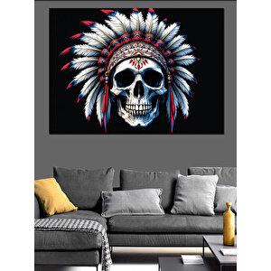 Kızılderili Başlıklı Kuru Kafa Dekoratif Kanvas - Mdf Ahşap Tablo 100x140 cm