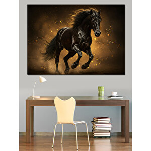 Koşan Kara At Dekoratif Kanvas - Mdf Ahşap Tablo