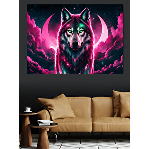 Neon Parlayan Kurt Dekoratif Kanvas - Mdf Ahşap Tablo 35x50 cm