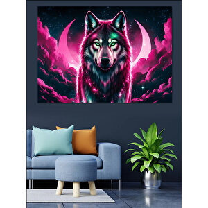 Neon Parlayan Kurt Dekoratif Kanvas - Mdf Ahşap Tablo 35x50 cm