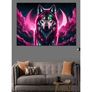Neon Parlayan Kurt Dekoratif Kanvas - Mdf Ahşap Tablo 35x50 cm