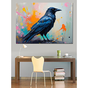 Soyut Renkli Karga Dekoratif Kanvas - Mdf Ahşap Tablo