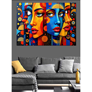 Soyut Desenli Renkli Kadın Dekoratif Kanvas - Mdf Ahşap Tablo 70x100 cm