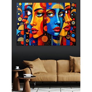 Soyut Desenli Renkli Kadın Dekoratif Kanvas - Mdf Ahşap Tablo 70x100 cm