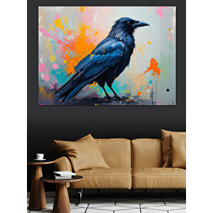 Soyut Renkli Karga Dekoratif Kanvas - Mdf Ahşap Tablo 35x50 cm