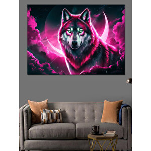 Neon Parlayan Kurt Portresi Dekoratif Kanvas - Mdf Ahşap Tablo 25x35 cm