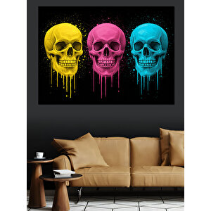 Üç Renkli Kuru Kafa Dekoratif Kanvas - Mdf Ahşap Tablo 35x50 cm