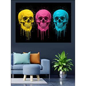 Üç Renkli Kuru Kafa Dekoratif Kanvas - Mdf Ahşap Tablo 35x50 cm