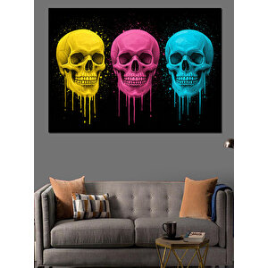 Üç Renkli Kuru Kafa Dekoratif Kanvas - Mdf Ahşap Tablo 35x50 cm