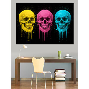 Üç Renkli Kuru Kafa Dekoratif Kanvas - Mdf Ahşap Tablo