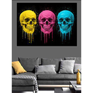 Üç Renkli Kuru Kafa Dekoratif Kanvas - Mdf Ahşap Tablo