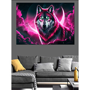 Neon Parlayan Kurt Portresi Dekoratif Kanvas - Mdf Ahşap Tablo