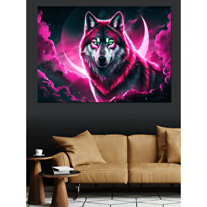 Neon Parlayan Kurt Portresi Dekoratif Kanvas - Mdf Ahşap Tablo