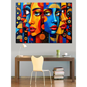 Soyut Desenli Renkli Kadın Dekoratif Kanvas - Mdf Ahşap Tablo 50x70 cm