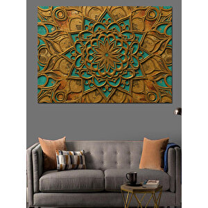 Turkuaz Desenli Geometrik Sanat Dekoratif Kanvas - Mdf Ahşap Tablo 50x70 cm