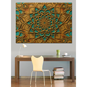 Turkuaz Desenli Geometrik Sanat Dekoratif Kanvas - Mdf Ahşap Tablo 50x70 cm