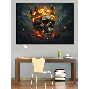 Alevli Taçlı Kuru Kafa Dekoratif Kanvas - Mdf Ahşap Tablo 50x70 cm