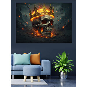 Alevli Taçlı Kuru Kafa Dekoratif Kanvas - Mdf Ahşap Tablo
