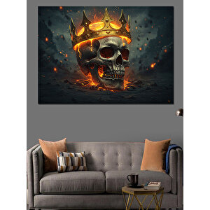 Alevli Taçlı Kuru Kafa Dekoratif Kanvas - Mdf Ahşap Tablo