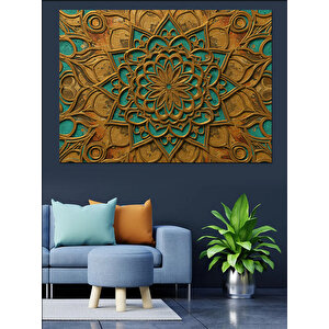 Turkuaz Desenli Geometrik Sanat Dekoratif Kanvas - Mdf Ahşap Tablo