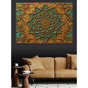 Turkuaz Desenli Geometrik Sanat Dekoratif Kanvas - Mdf Ahşap Tablo