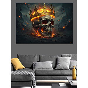 Alevli Taçlı Kuru Kafa Dekoratif Kanvas - Mdf Ahşap Tablo 100x140 cm