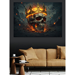 Alevli Taçlı Kuru Kafa Dekoratif Kanvas - Mdf Ahşap Tablo 100x140 cm