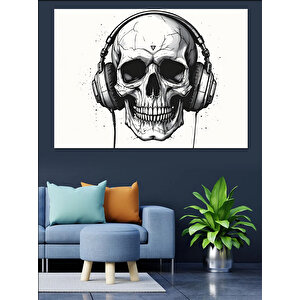 Kulaklıklı Kuru Kafa Portresi Dekoratif Kanvas - Mdf Ahşap Tablo 35x50 cm