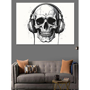 Kulaklıklı Kuru Kafa Portresi Dekoratif Kanvas - Mdf Ahşap Tablo 35x50 cm