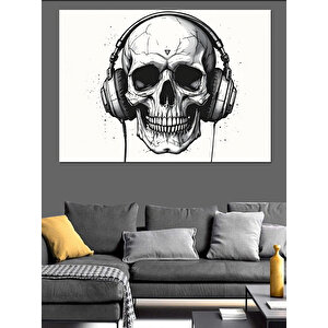 Kulaklıklı Kuru Kafa Portresi Dekoratif Kanvas - Mdf Ahşap Tablo