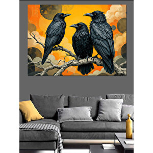 Karga Üçlüsü İllüstrasyonu Dekoratif Kanvas - Mdf Ahşap Tablo 70x100 cm